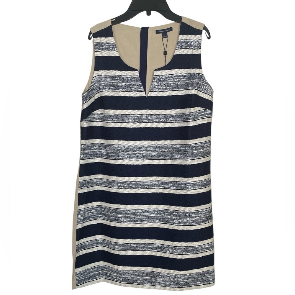 Tommy Hilfiger navy striped linen sheath dress sz 10